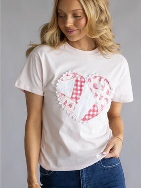 Simply Southern Light Pink Patchwork Heart Tee
